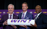 LSU HC Lane Kiffin at his first press conference (Photo: © Matthew Hinton-Imagn Images)